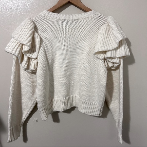 Mink Pink Carice Exaggerated Ruffle Sleeve Knit Cream Sweater Medium Cotton Wool - Picture 5 of 7